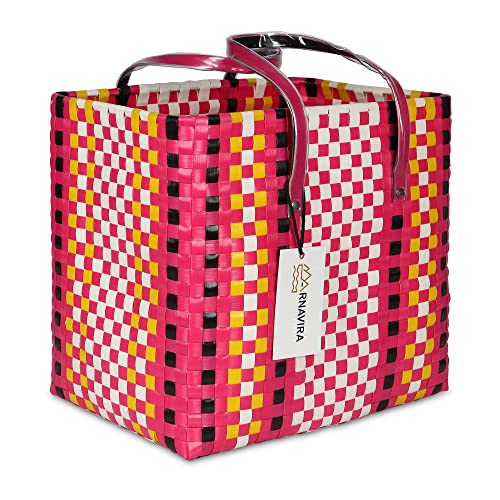 Image of Arnavira Handmade Multipurpose with Lid 9L Used as Lunch Lunch Bag Tiffin Bag for Office,School & Travel (28x17x27) (Pink Black, Medium)