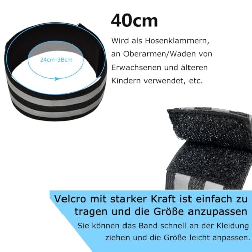 Donluhu 4 Stück Reflektorband für Outdoor Joggen Laufen, [40 x 5 cm, Schwarz], Hosenklammer Fahrrad Hosenschutz… – Ansicht 4