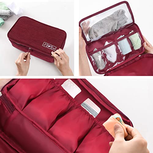 Unaone Travel Underwear Organizer - Portable Bra Travel Packing Storage Bag Large Compartment Underwear and Sock Organizer Bag, Burgundy3