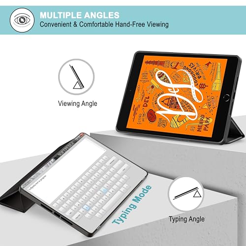 Image of CEDO Tri-Fold for iPad mini 4 (4th Gen) / iPad mini 5 (5th Gen) 7.9 in Smart Case Flip Cover with Multi Viewing Angles Stand | Leather Finish | Heat Dissipation | TPU Backcover (Black)