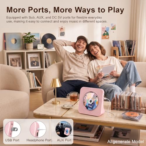 Image of Gueray Portable CD Player with Bluetooth for Home, Hi-Fi Speaker,FM Radio | Plug-in desktop use,2-way Bluetooth mode, 3W speakers,Remote control,sleep timer, A-B repeat,USB /AUX,headphone jack