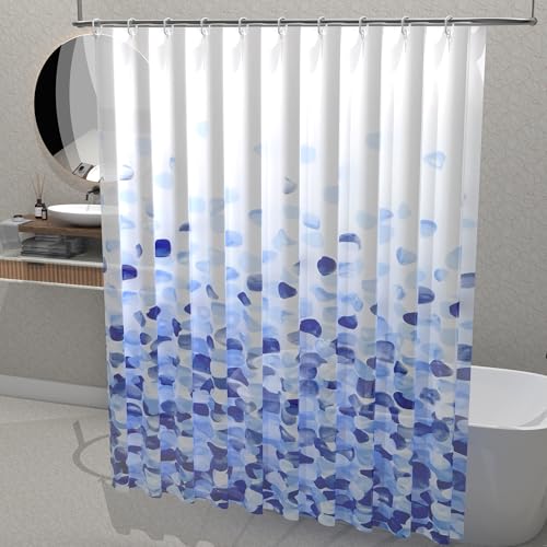 Image of Kuber Industries Pack of 3 Washable Bathroom Shower Curtain 6 Feet with Hooks | Quick-Drying & Easy to Clean Washroom| Includes 12 Plastic Hooks | JY-4-1 | Blue Dots