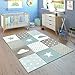 Paco Home Alfombra Infantil Habitación Cuadros Puntos Nubes Estrellas Pastel Azul Gris, tamaño:120x170 cm