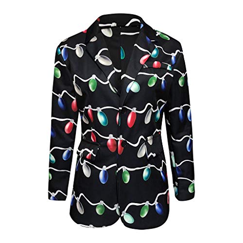 Aoukey ????Ugly Christmas Jackets for Men in Different Prints  Xmas Sweater Blazer Party Coat with Festival Print Xmas Dark Blue