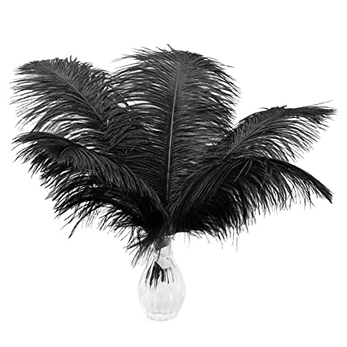Ballinger 12pcs Natural Black Ostrich Feathers Bulk - 10-12inch (25-30cm) for Wedding Party Centerpieces Flower Arrangement and Home Decoration(Black)