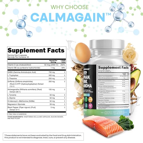 Clean Nutraceuticals GABA 750mg 5 HTP 200mg L Tryptophan 500mg L Theanine 200mg Ashwagandha SAM-e L-Glycine - Mood Support Vitamins for Women and Men with L-Tyrosine 5-HTP (5-Hydroxytryptophan) - Image 5