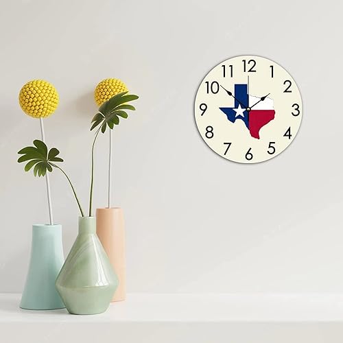 Miniatura 5 de Reloj de pared colgante de madera sin tictac, movimiento de barrido Texas Lone Star Home Map Decorativo Reloj de pared decorativo American Texas