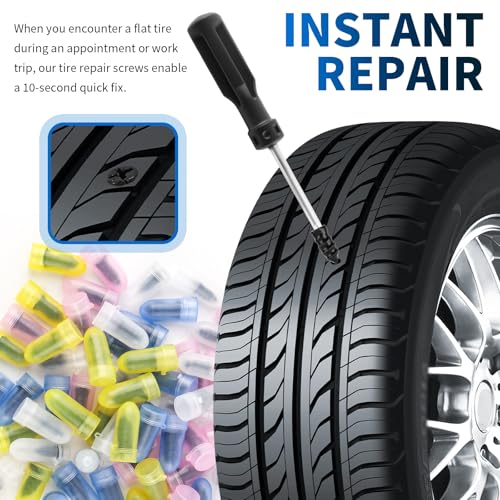 Image of 4 Size 60PCS Heavy Duty Tire Plugs Kit with Screwdriver,Deep Threads Screw in Tire Plugs for Quick Puncture Repair,Professional Tires Repair Rubber Nail Kit for Car,Truck,SUV (4 Size 60PCS)
