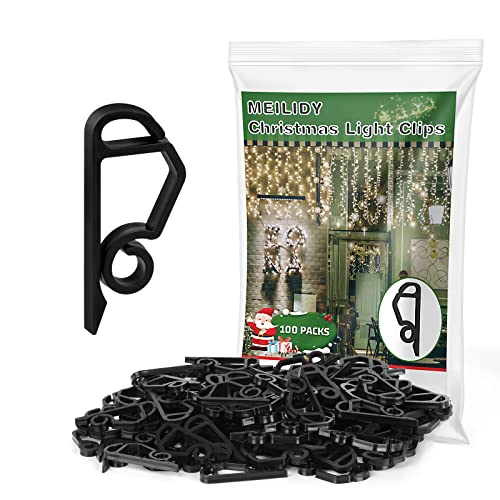 MEILIDY Christmas Light Clips, Plastic Gutter Clips for Hanging Outdoor Holiday Seasonal String Lights, Weatherproof, Black, 100 Pcs