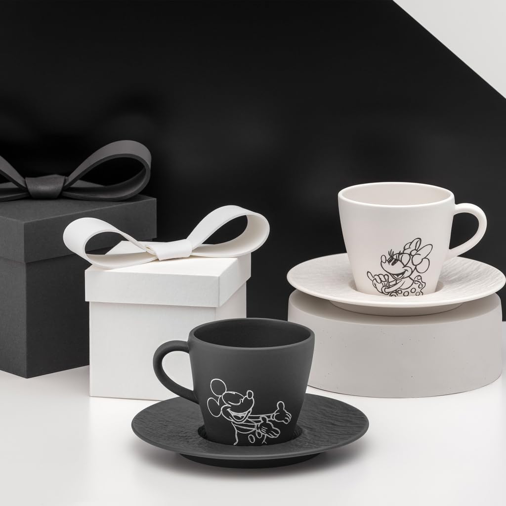 Villeroy & Boch Manufacture Rock – Mickey Mouse – spodek do filiżanki do kawy, czarny, można myć w zmywarce i używać w mikrofalówce, efekt łupku z kredowym wzorem Disney Myszki Miki