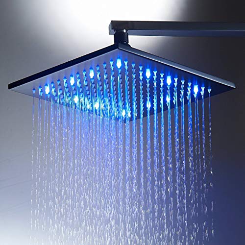 Zovajonia Oil Rubbed Bronze Square LED 8" Shower Head Color Changing Brass Showerhead