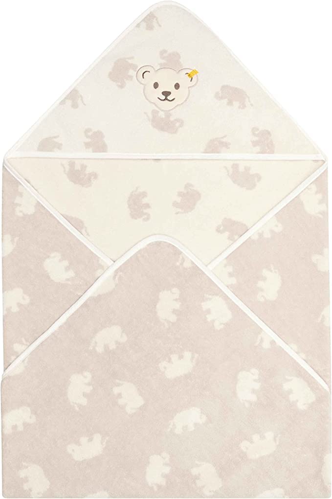 LALALO Steiff Kapuzenbadetuch Elefant mit Namen Bestickt, personalisierbar Babyhandtuch Kapuze, Kapuzenhandtuch, Badetuch, Duschtuch, Kinderbadetuch – Geschenk zur Geburt & Taufe
