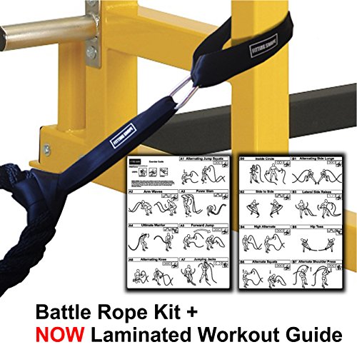 Battle Rope Anchor Strap Kit (Pair) With Laminated Workout Guide For Exercise Crossfit Training 30 40 or 50 Ft and 1.5 or 2 inch Diameter Rope For Abrasion Protection with Heavy Duty Carabiner