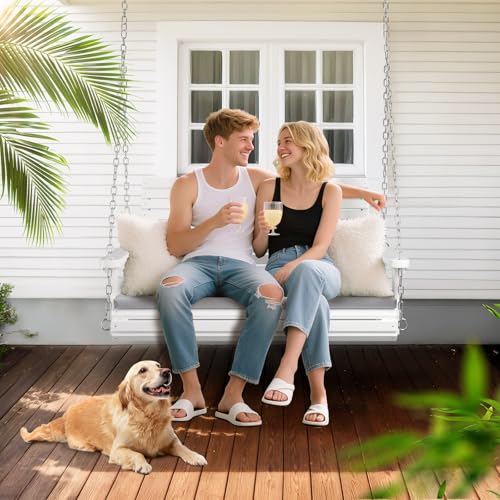 Image of VINGLI 4 FT Heavy Duty Porch Swing with Cushion, 880 LBS Wooden, White