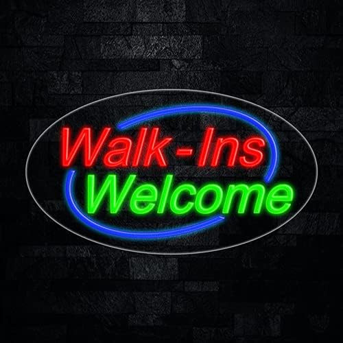Walk ins Welcome - Letrero de neón LED 34085 fabricado en Estados Unidos