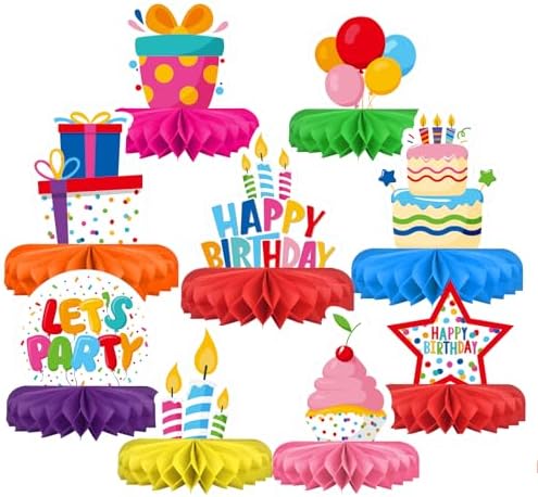 Happy Birthday Decorations Set - Colorful Themed Honeycomb Center...
