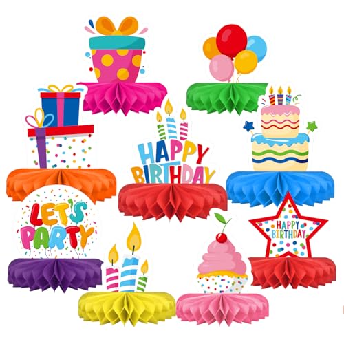 Happy Birthday Decorations Set – Colorful Themed Honeycomb Centerpiece, Table Decoration for Kids’ Birthday Party Supplies