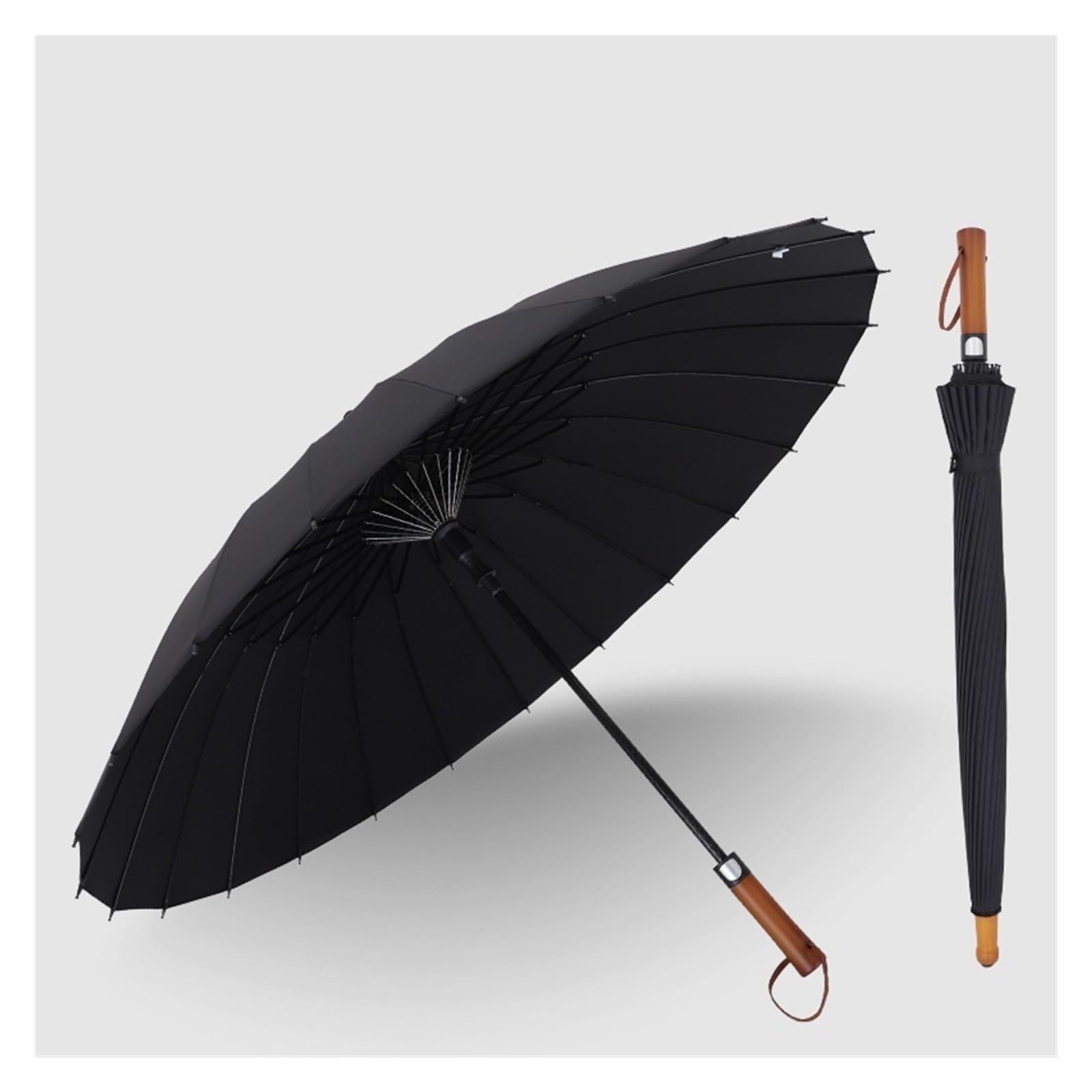 eexbz Umbrellas for Rain 24-Bone Wooden Handle Straight Umbrella Simple Large Umbrella Long Handle Umbrella Strong Umbrella for Wind and Rain(B)