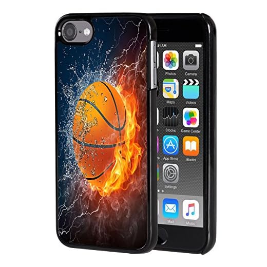 iPod Touch 6 case,AIRWEE Slim Back Cover Hard Plastic Protector Case Stylish Design for Apple iPod Touch 6th Generation - Fire and Ice Basketball