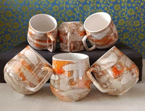 Image of Ceramic Cup Set of 6 for Tea, 150 ML Each, Microwave and Dishwasher Safe Coffee Cups Home & Office Use Multi1