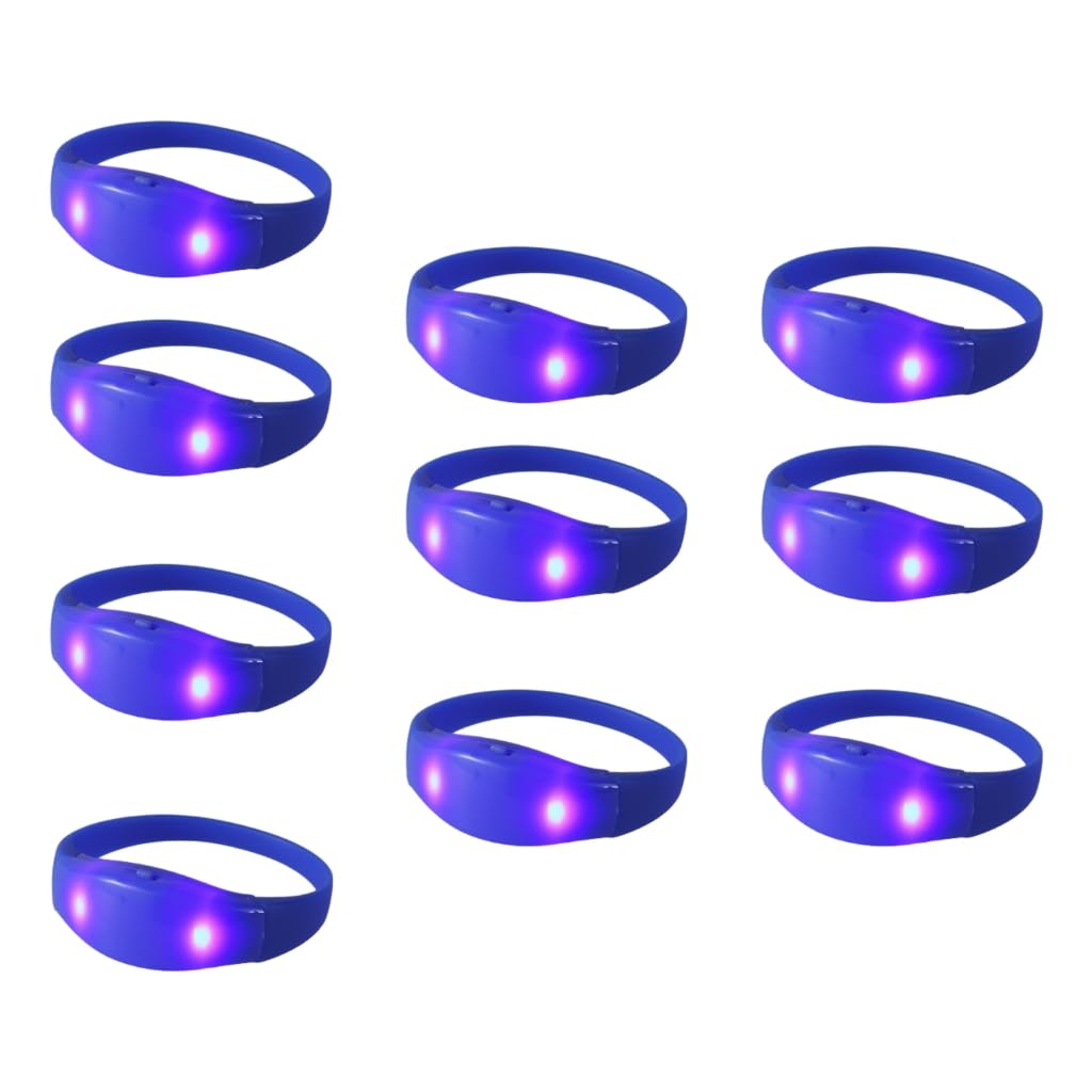Pack of 10 Voice Activated Silicone Bracelets Flashing Light Up Wristband Accessory Multicolors Wrist Bands Jewelry Led Wristbands, One Size, as described, as described