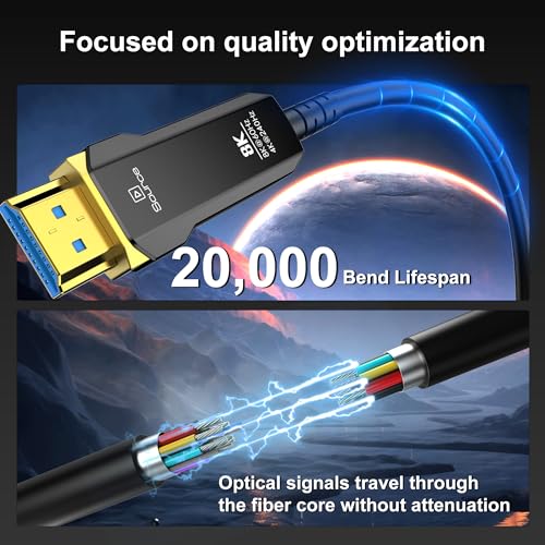 LINKJUN Fiber Optic HDMI 2.1 Cable 10ft, 8K Long Active HDMI Cable, High Speed Fiber HDMI Cord 8K@60Hz 4K@120Hz, Dynamic HDR, eARC, HDCP 2.2&2.3, 3D, for HDTV Monitor Game Laptop Home Theatre - image 6
