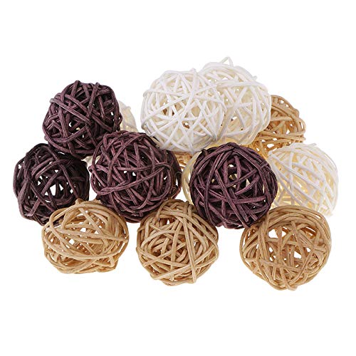 30 Piezas 3 cm Bolas de Mimbre de Ratán Blanco Marrón Colores Naturales Para Decoraciones Rústicas de Banquete de Boda En Casa, Rellenos de Jarrones, Juguetes Para Mascotas