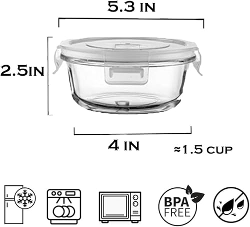 Miniatura 2 de Small Round Glass Food Containers with lids, 12oz Round Food Storage Containers with Lid, 1.5 Cup Small Glass Food Containers with Lid BPA-Free,