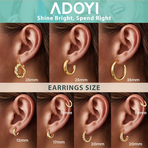 Adoyi Gold Hoop Earrings Set For Women Girls Gold Hoops Twisted Huggie Hoops Earrings 14K Plated Gold Jewelry Set For Women Girl Gift Lightweight 9 Pairs Ear Cuffs Gold Jewelry For Women thumb #6