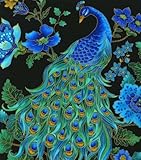 Cotton Peacock Feathers Flowers Metallic Plume Cotton Fabric Print by The Yard (plume-cm8662)