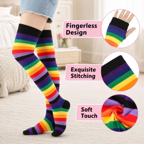 Image of Black and White Striped Arm Leg Warmers Sleeves Set Rainbow Socks Knee High Fingerless Gloves Hand Thigh Warm