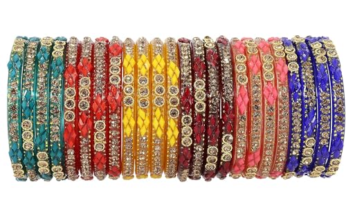 Image of NMII Fancy Glass Bangle Set For Women & Girls | Kada Bangles For Daily Use | Kaanch Ke Kade | Multicolor Kada Set | Chudi For Women | Fancy Women's Bangles For Wedding, Party & Gift