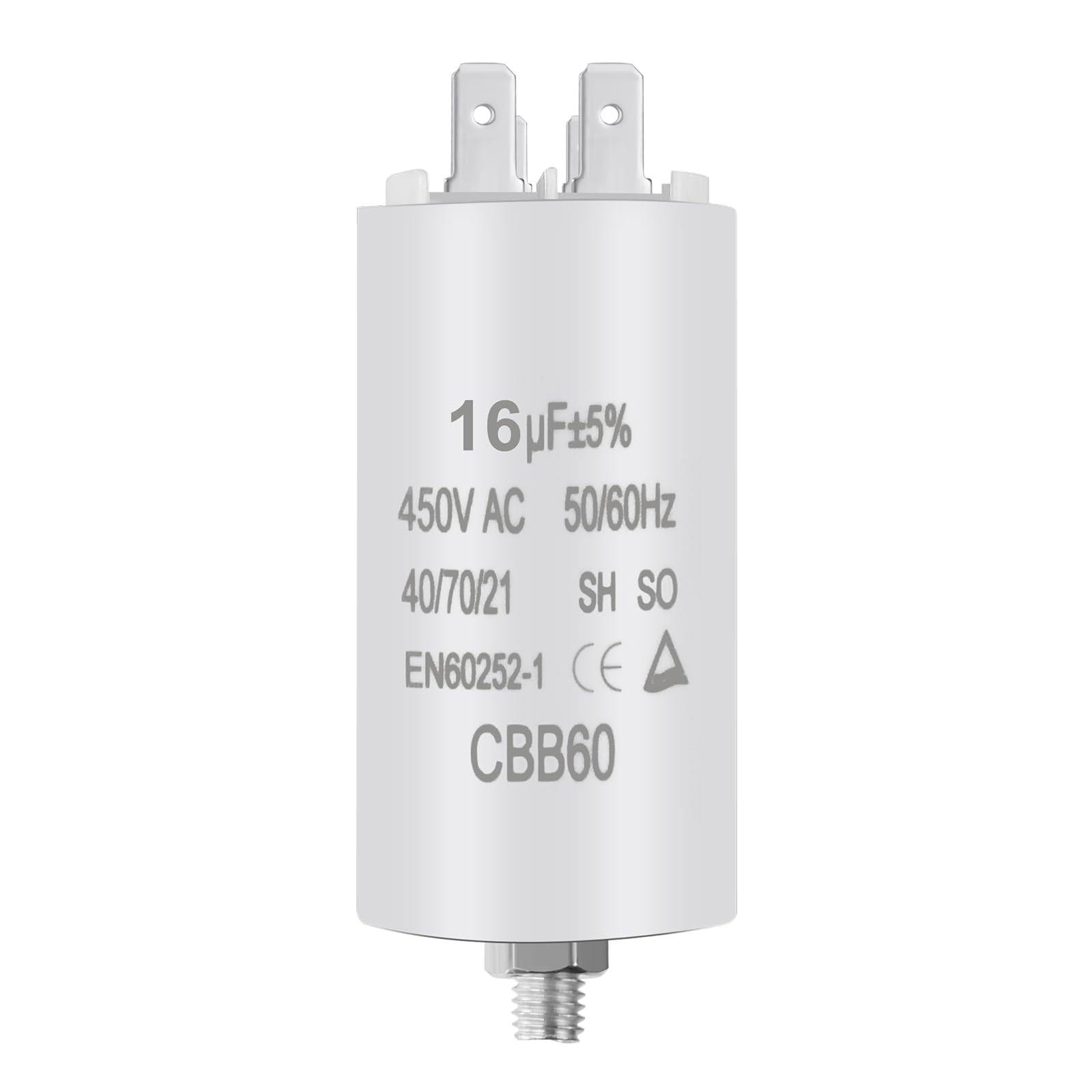 OFFCUP CBB60 16μF Water Pump Capacitor, 450V AC 4 Pins Motor Running Capacitor 50/60Hz Cylinder Bottom with Screw 75x40mm for Air Compressor, Cleaning Machine Motor Star