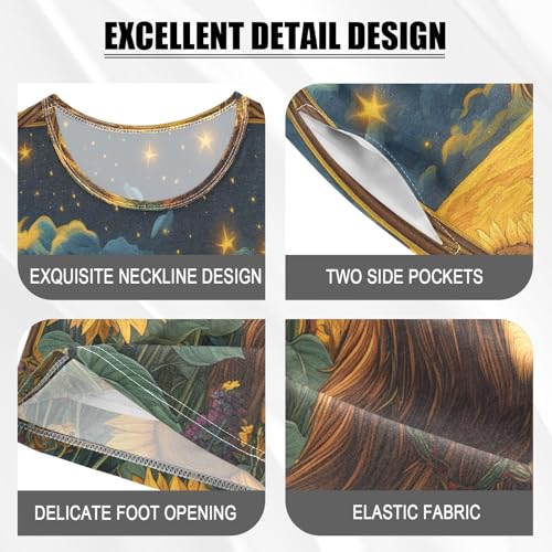 ALAZA Highland Cow Sunflower Van Gogh Pajamas Set Short Sleeve Cotton Sleepwear Summer Pjs 2 Piece 5-14Y4