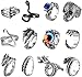 LOLIAS 12-18 Piezas Hombre Vintage Anillos Serpiente Punk Pulpo Dragón Anillos Abiertos Gótico Anillo para Hombres Mujeres Ajustable Anillo Joyería Regalo para Hombres Anillo Pack