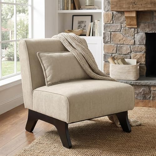 Womina Upholstered Armless Accent Chair,Modern Comfy Living Room Chairs with Wooden Legs...