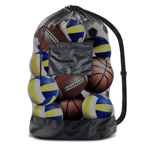 Extra Grande Bolsa de Pelota de Malla, 30 x 40 Pulgadas Bolsa para Pelotas de fútbol, Red de Pelota Extra Grande, Red de Pelota para 12-15 Pelotas, con Cierre de Cordel para Baloncesto, Fútbol