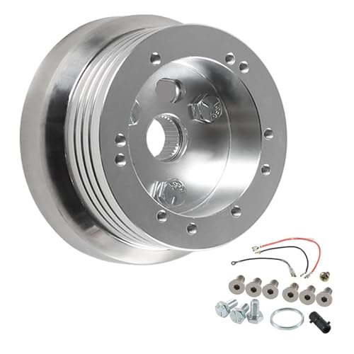 Htostar Racing 5 & 6 Hole Billet Steering Wheel Hub Adapter Car Polished Short Hub Connector Car Accessories Silver