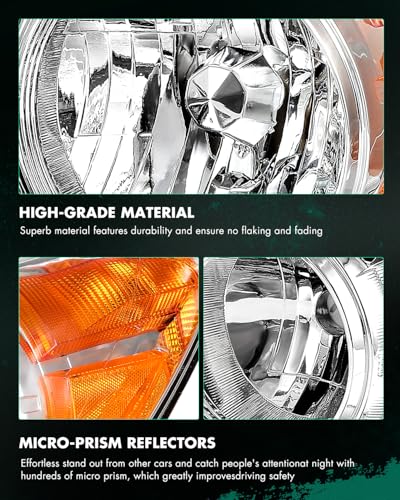 Image of SCITOO Headlights for 2005 2006 2007 for Honda Odyssey Chrome Housing Amber Reflector Pair Headlight Assembly 33151-SHJ-A0 | Fit 2005-2007 for Honda Odyssey Headlights | Driver & Passenger Side | Chrome Housing Amber Reflector| OE#33151-SHJ-A0