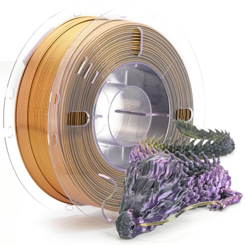 Image of VOXELAB Silk Tri-Color PLA Filament 1.75mm for 3D Printer, Rainbow Multicolor Silk PLA 1KG (2.2lbs) Spool, High Precision + /- 0.03mm, Smooth & Shiny 3D Printing Filament,Purple Gold Black