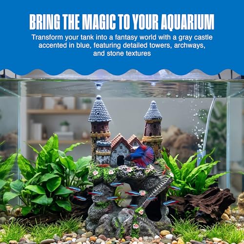 Image of Penn-Plax Age-of-Magic Enchanted Castle Aquarium Decoration - Safe for Freshwater and Saltwater Fish Tanks - Small