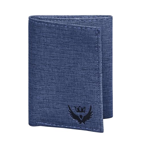 Image of LORENZ Trifold Wallet for Men, Navy Blue, 6 Credit Card Slots, 2 Currency Compartments, 2 Coin Pockets, ID Window | Non Leather | WL-97