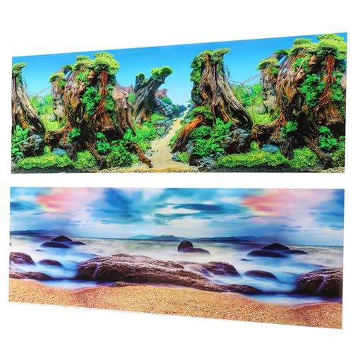 iplusmile 水槽の背景紙 水槽用人工観葉植物 魚 水族館植物人工 取り外し可能な ヒータ 海 鮫 厚めの水族館の背景紙 便利な水族館背景ステッカー 交換可能な水族館ポスター 水槽デ 厚紙