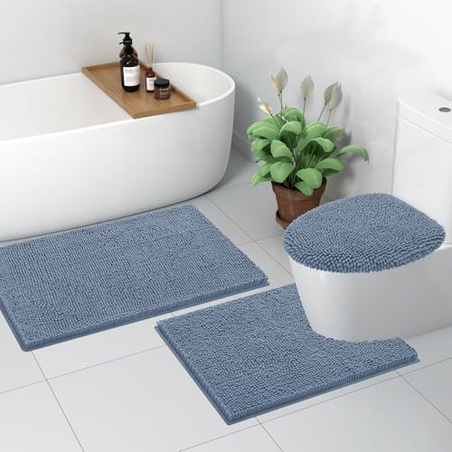 Image of Smiry Soft Chenille Bathroom Toilet Lid Cover, Machine Washable Covers, 17.5x15, Fits Most Round, Elongated and Oblong Lids, Accessories Decor, Grayish Blue