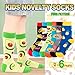 Dsia Zamur 6 Pack Novelty Food Socks + Gift Box for Kids Boys Girls, Colorful Athletic Calf Crew Socks for Children Sons Avocado Donut Taco Pizza Egg Bacon Pineapple Lovers