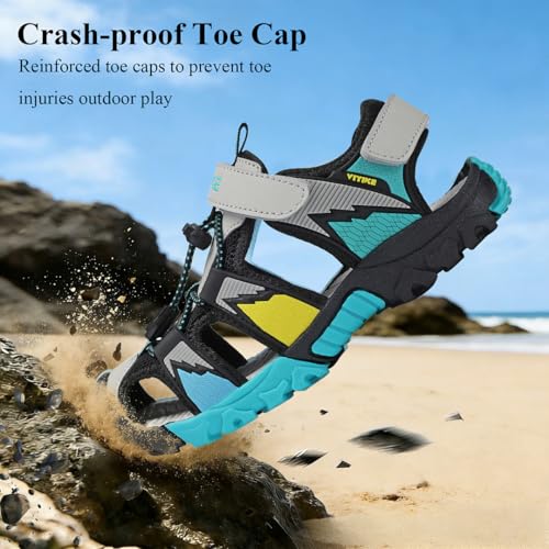 Image of JMFCHI Boys Girls Kids Closed Toe Sports Sandals Summer Water Shoes | Little /Big Kid,Comfortable lightweight,Non-slip soft sole,Hook-and-loop closure,Easy wear,Anti-collision toe,Daily casual