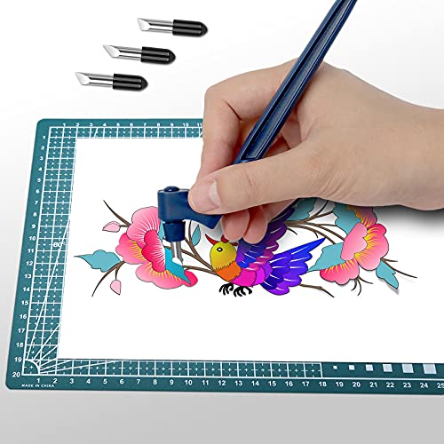 Craft Cutting Tools Pen, 360 Degree Rotating Cutting Blade Stainless Steel Craft Knives, Handheld Paper-Cutting Tool With 3 Cutter Heads For Craft (Blue) #TOP3