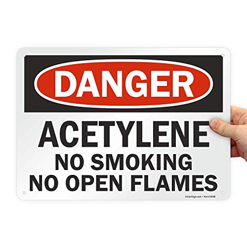 Smartsign - S-0314-Al-14 "Danger - Acetylene, No Smoking No Open Flames" Sign | 10" X 14" Aluminum #TOP6