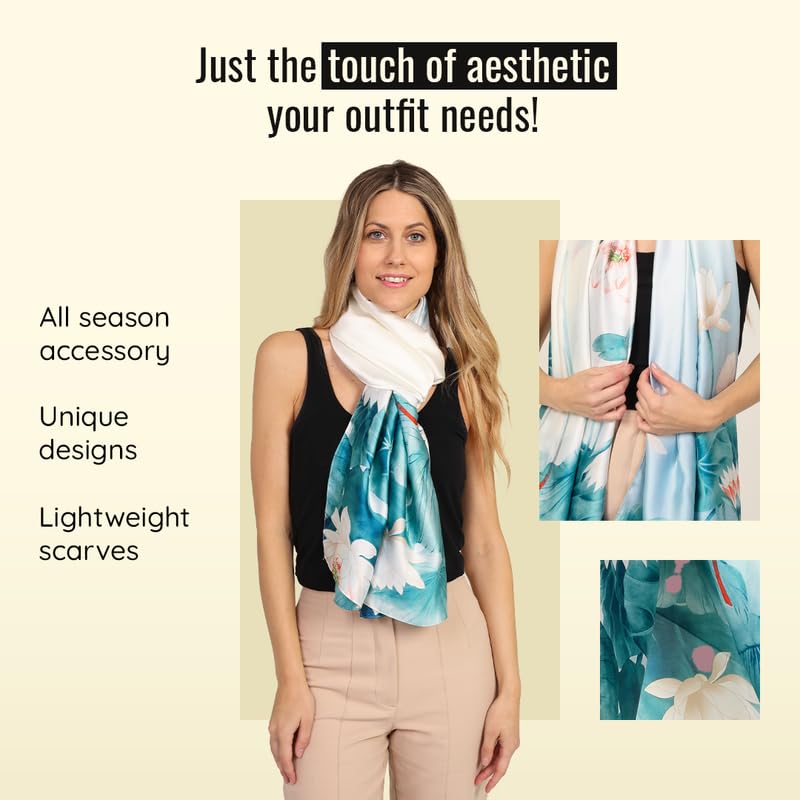 Image of Trillion London Spring Collection | Designer Silk Scarf For Women UK | Lightweight Neck Scarves | Shawl Wraps | Suitable for Daily Life | Smooth & Soft Finish | Gift for Women | Size-180cm x 90cm