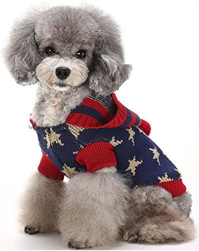 (マルペット)MaruPet 誕生日 聖夜 秋冬 ペットウェア犬服猫服 おしゃれ ペットウェア ドッグウエア 帽子付き 小型犬用品 かわいい犬の服 ニットセーター トイプードル/ダックス/マルチーズ/シュナウザー/シーズー等の小型犬 ネイビー M